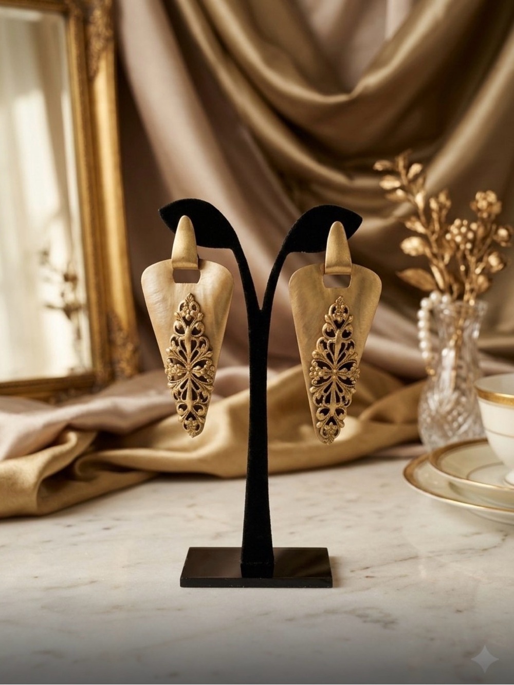 Ornate Gold Filigree Dangle Earrings - Statement Women’s Jewelry